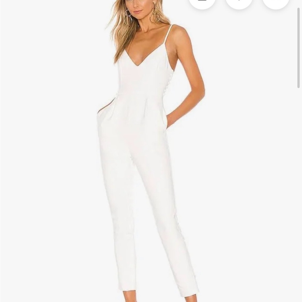 Lovers + Friends White V-Neck Spaghetti Strap Jumpsuit
